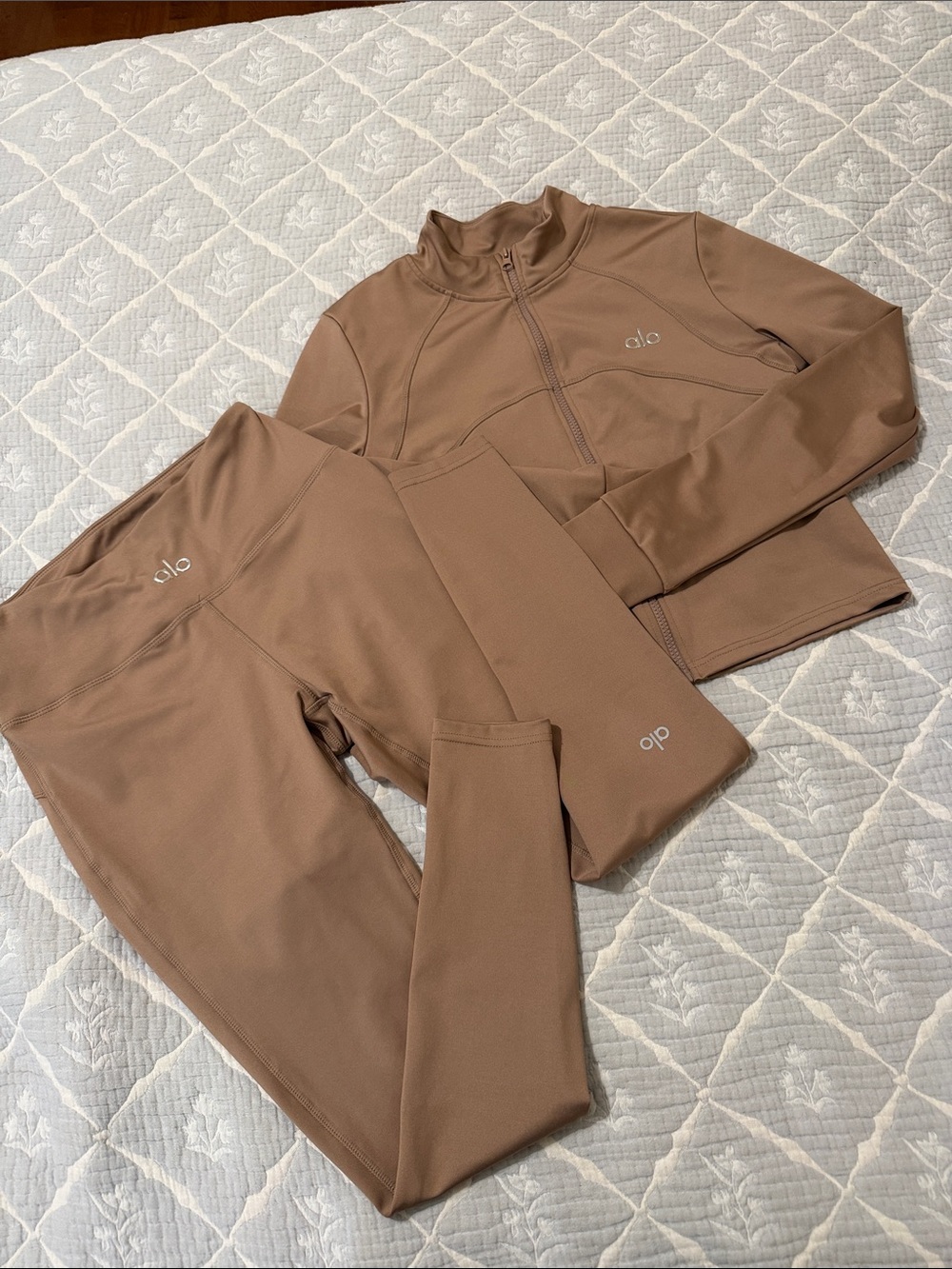 ALO Yoga Taupe High-Waist Legging and Zip Jacket Set